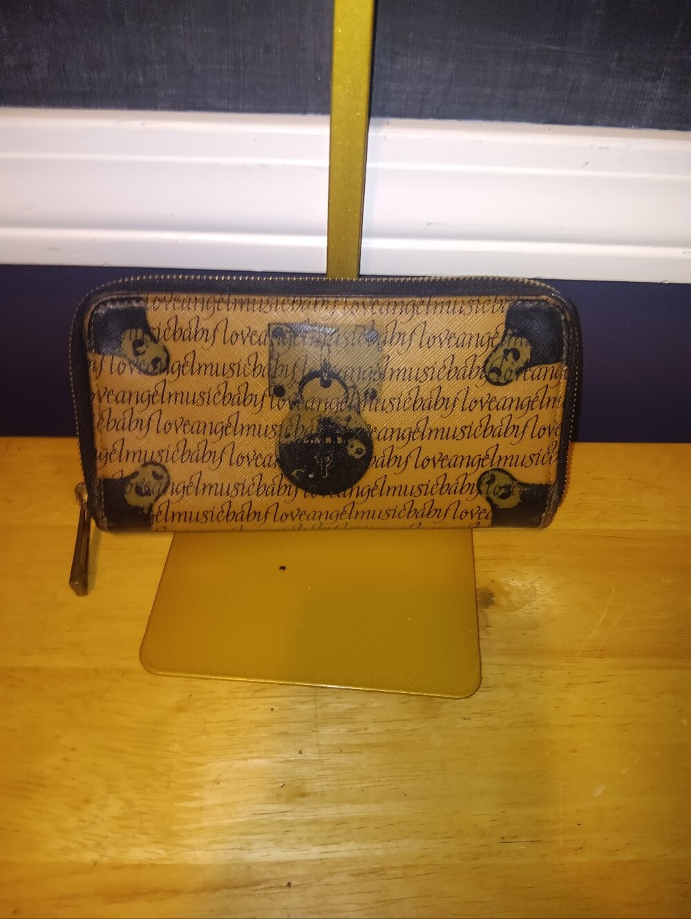 L.A.M.B. Vintage Tan and Black Logo Zip-Around Wallet